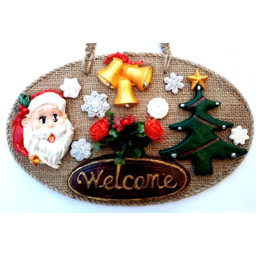 Welcome Yazılı Noel Babalı El Yapımı Yılbaşı Kapı Süsü Welcome Yazılı Noel Babalı El Yapımı Yılbaşı Kapı Süsü